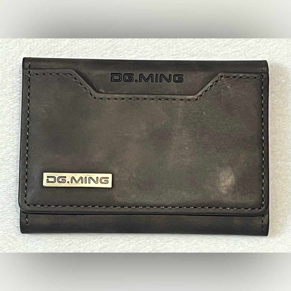DG.MING Brown Leather Tri-Fold Magnetic Wallet